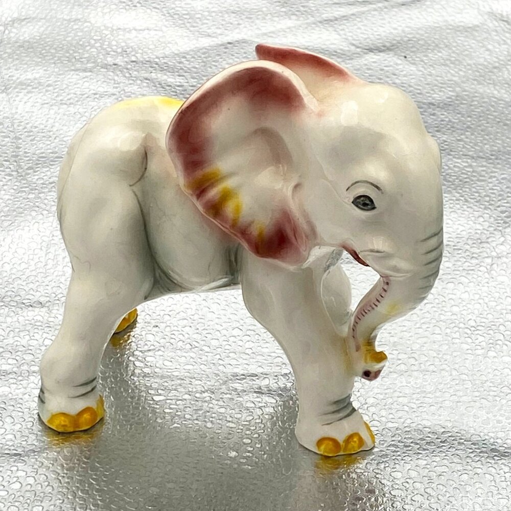 Vintage‎ Hand Painted Porcelain Elephant Figurine 5" Tall Crazing Collectible